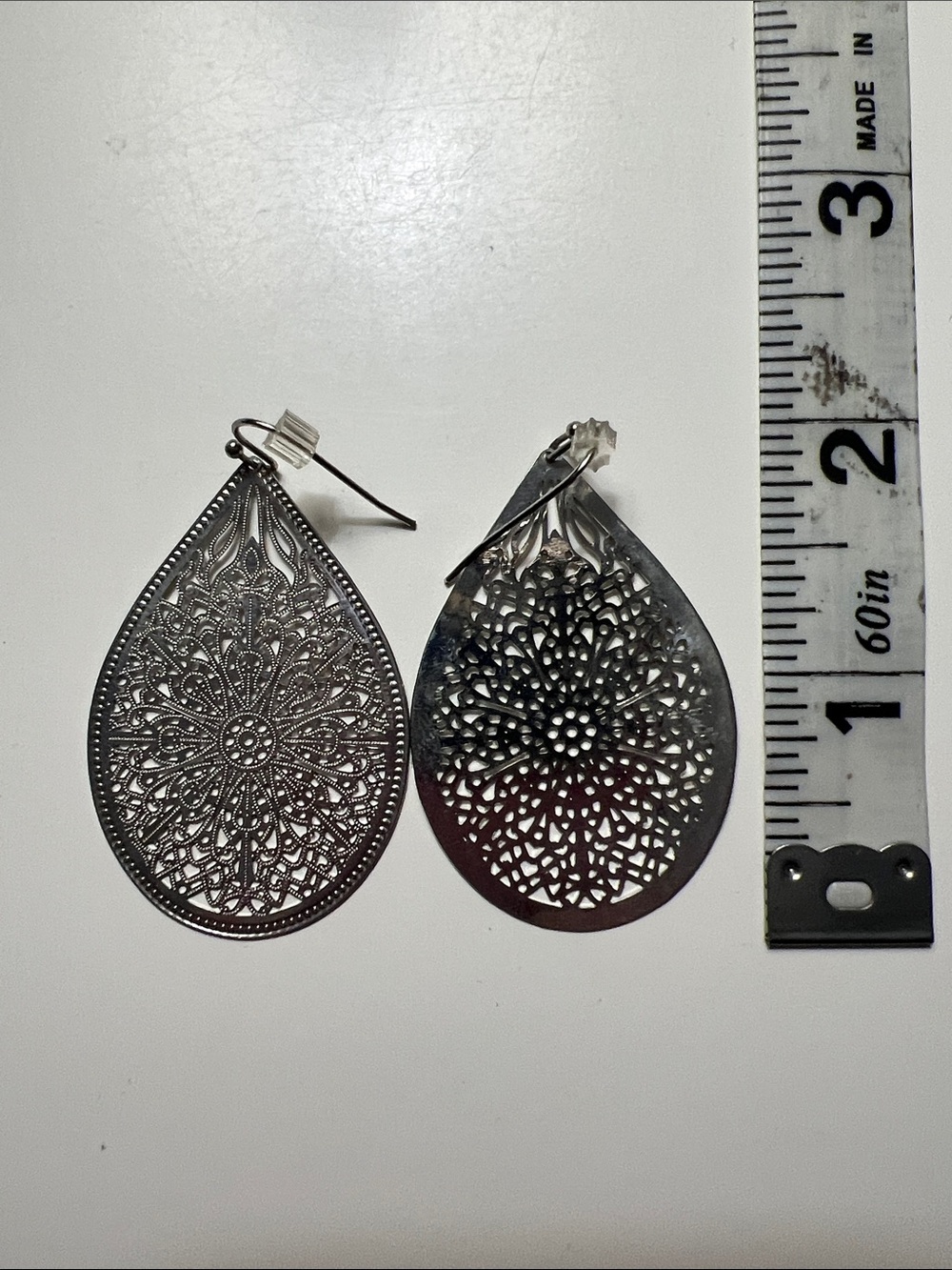 Silver Filigree Teardrop Earrings - Elegant Women Jewelry